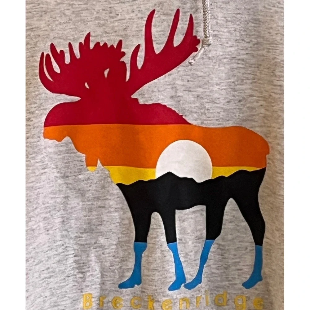 Breckenridge Colorado Sunset Rainbow Moose Block Color Gray Pull Over‎ Hoodie XL